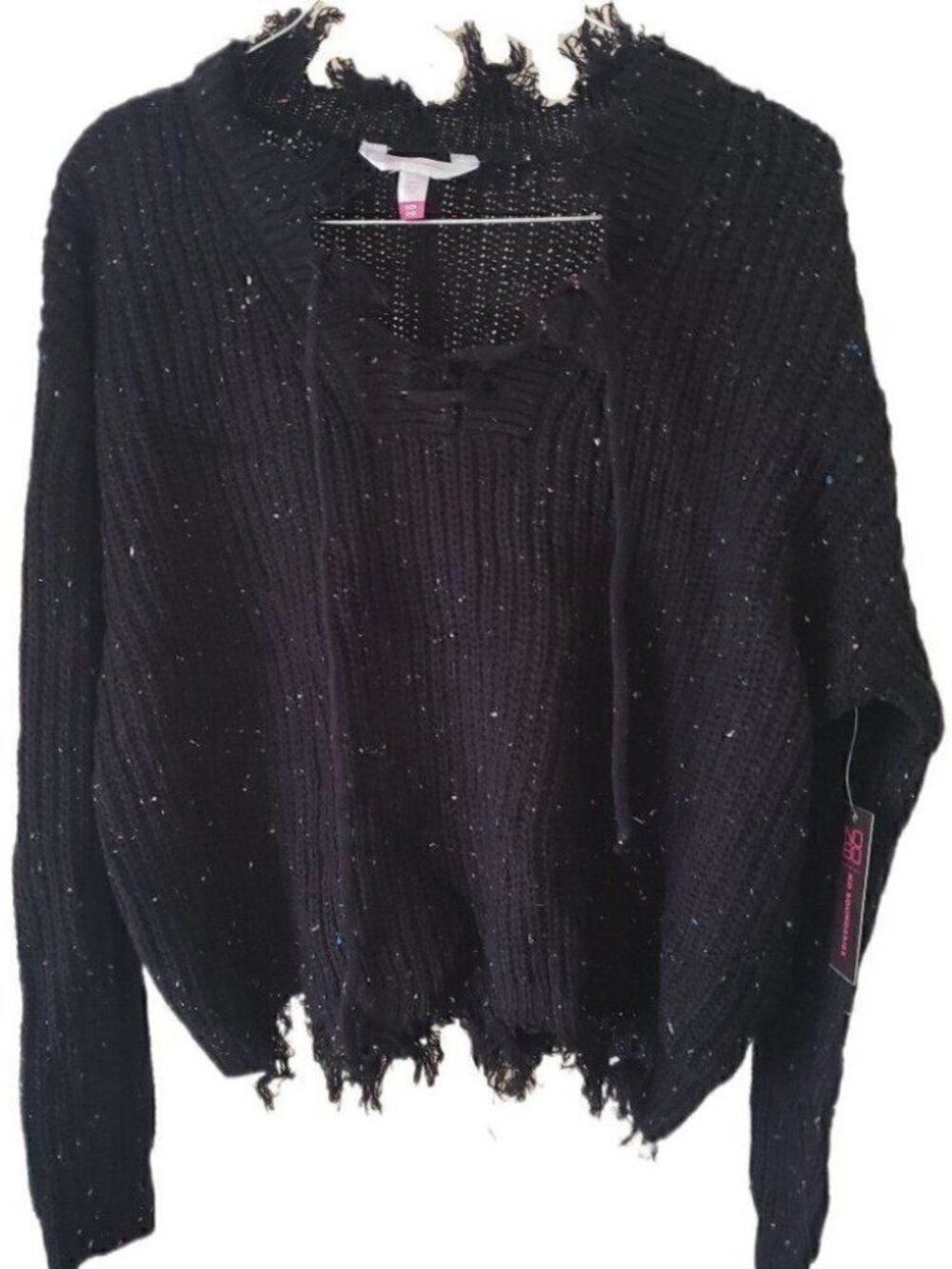 New No Boundaries Black Lace-Up Chew Sweater